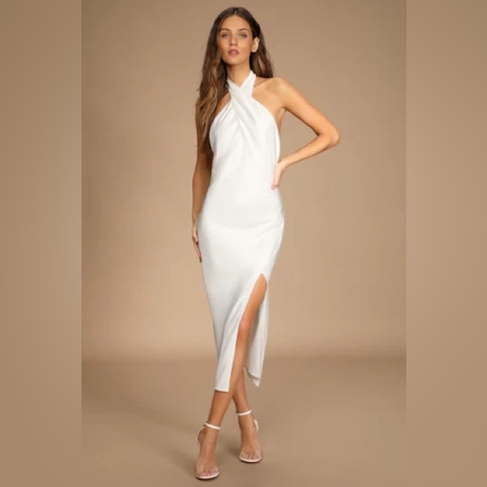Lulu's Elegant White Midi Dress